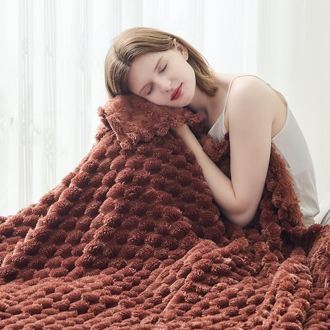 NEWCOSPLAY Super Soft Throw Blanket Coffee Premium Silky Flannel Fleece 3D Clouds Stylish Jacquard Lightweight Bed Blanket All Season Use 350GSM (Coffee, Throw(50"x60"))-Ruum Studio Home