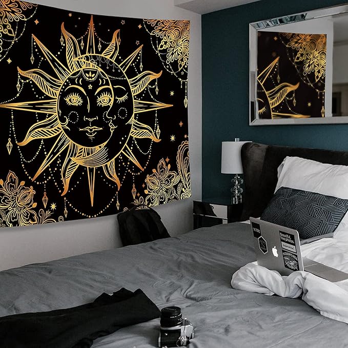 Lunerfex Hippie Sun and Moon Tapestry Bohemian Tapestry Aesthetic Cute Tapestries for Bedroom and Living Room Decor Sun 50×60 Inches-Ruum Studio Home