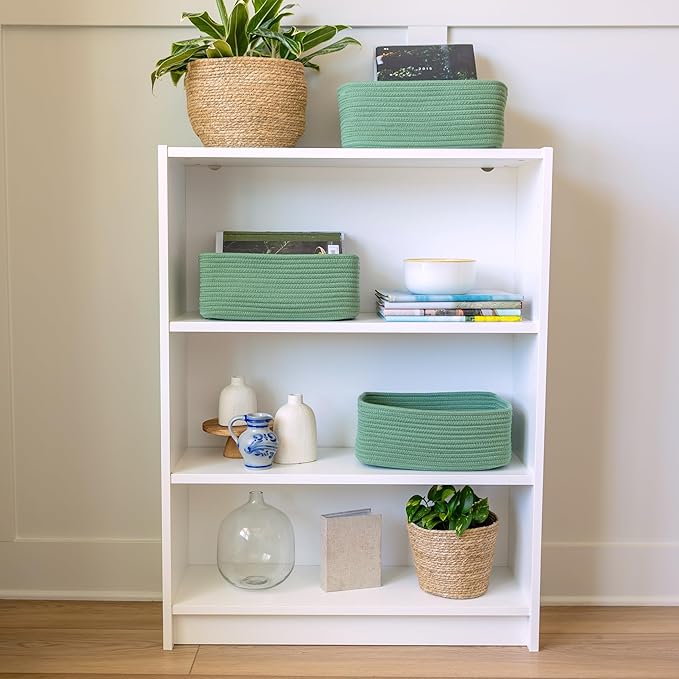 NaturalCozy 13.5”x8.5”x5.5” Rectangle Storage Baskets for Shelves 3 Pack | Cotton Rope Woven Small Baskets for Organizing | Small Storage Bins for Nursery, Bathroom, Closet, Shelf, Decorative-Ruum Studio Home