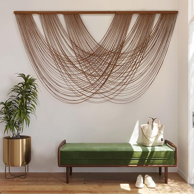 Large Macrame Wall Hanging Brown Die-Dyed 59.00" W x 31.00" L Boho Wall Decor Yarn Tapestry Craftsmanship Home Macrame Wall Decor-Ruum Studio Home