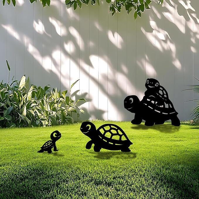 3 Pack Turtle Metal Garden Decorative Stakes, Weather Proof Silhouette Statues for Yard, Patio,Outdoor Decor for Turtle Lovers and Pet Owners-Ruum Studio Home
