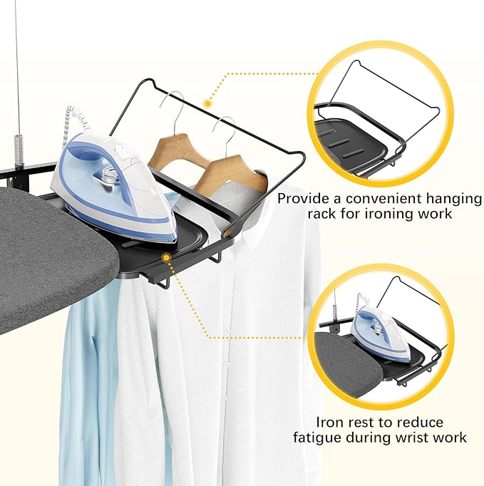 Full Size Ironing Board, 18x51 Iron Board with Metal Panel Stretchable Iron Rest, Adjustable Height Heavy Duty Heat & Scorch Resistant Cover Ironing Board, for Home, Laundry, Black-Ruum Studio Home