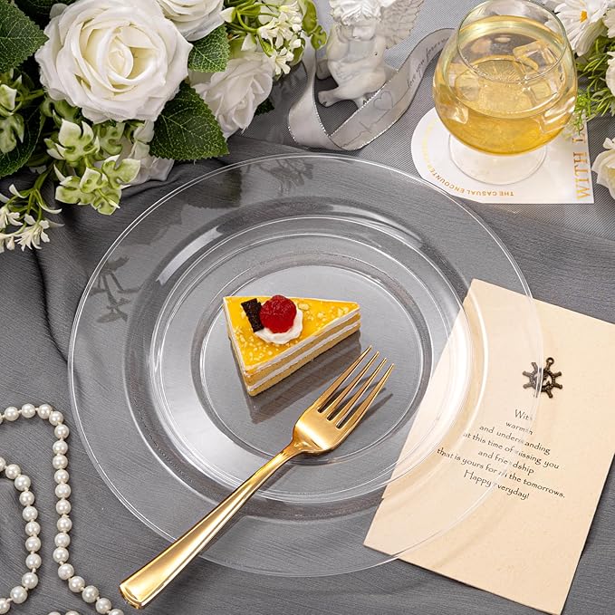 FLOWERCAT 60PCS Clear Plastic Plates - Disposable Clear Plates Heavy Duty for Party/Wedding/New Year - Include 30PCS 10.25inch Dinner Plates and 30PCS 7.5inch Dessert/Salad Plates-Ruum Studio Home