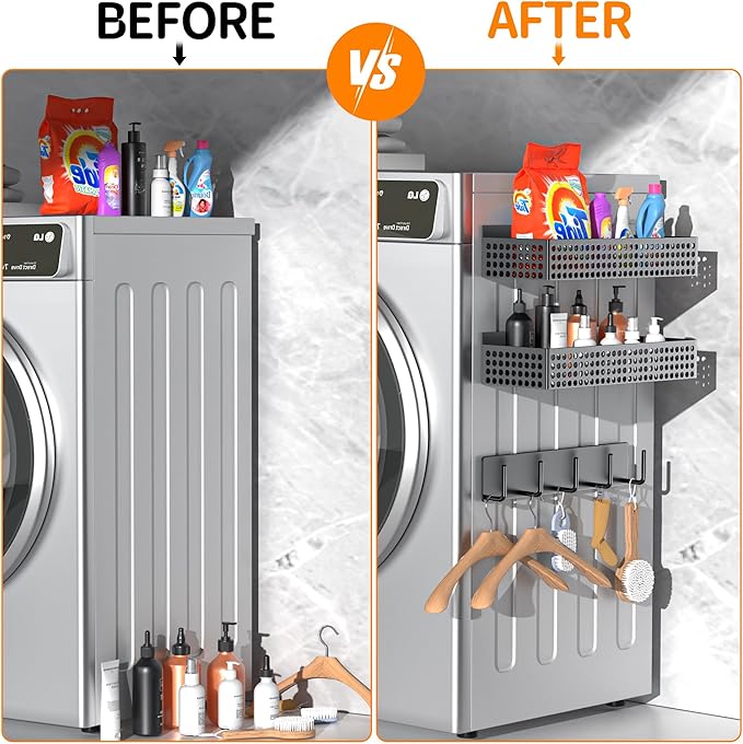 Magnetic Spice Rack for Refrigerator 2 Tiers and Paper Towel Holder and Utensil Holder, Magnetic Refrigerator Organizer, Strong Magnetic Fridge Shelf, Side Fridge Storage Rack for Kitchen-Ruum Studio Home