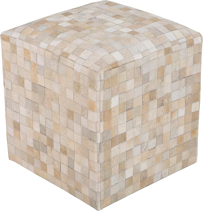 Mark&Day Pouf Ottoman, Grobschonau Hide Leather and Fur Camel Cube Pouf Foot Rest for Living Room, Bedroom and Boho Home Decor (18"x18"x18")-Ruum Studio Home