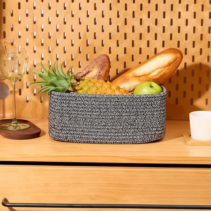 Small Storage Baskets for Organizing | Closet Organizer Bins | Shelf Toy Basket | Woven Rope Baskets | Cube Decorative Box | Shallow Basket | 11.5x7.5x4.7” | 3 Packs Dark Gray-Ruum Studio Home