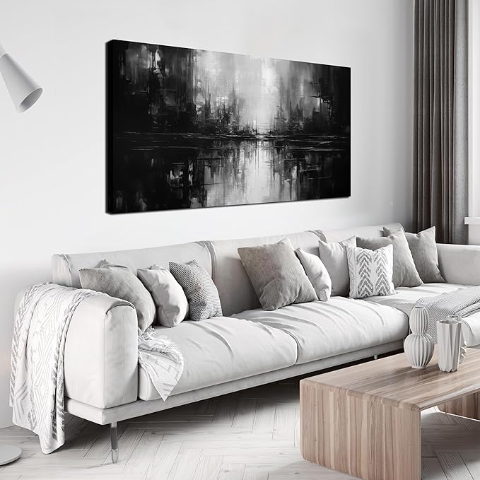 TYTAUPT Abstract Canvas Wall Art For Living Room Black and White Wall Art For Office Bedroom Wall Decor 24 x 48 Inch-Ruum Studio Home