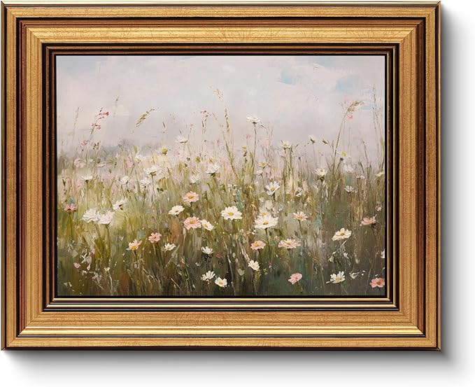 HUARCEY Gold Framed Vintage Wall Art for Living Room Wildflower Field Landscape Decor Aesthetic Mother Day Gift for Mom Oil Painting Flower Wall Print Floral Pictures Canvas Artwork Shelf Decor 8x10in-Ruum Studio Home