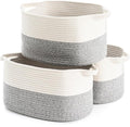 Cotton Rope Woven Storage Basket, Used for Baby Hamper Toy Organizer, Gift Baskets Empty,Kids Laundry Basket,Baby Blanket Basket. Size 15x10x8.7 Inches. (White&Grey-3PCS)-Ruum Studio Home