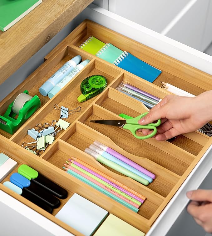 ROYAL CRAFT WOOD Luxury Bamboo Kitchen Drawer Organizer - Silverware Organizer, Utensil Holder & Cutlery Tray Drawer Dividers for Flatware (9 Slot, Natural)-Ruum Studio Home