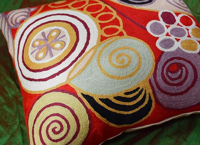 Hilma Al Klint Red Pillow Cover Modern Red Pillowcase Abstract Chair Cushion Accent Throw Pillowsham Mid Century Chair Cushions Hand Embroidered Wool Size 18x18-Ruum Studio Home
