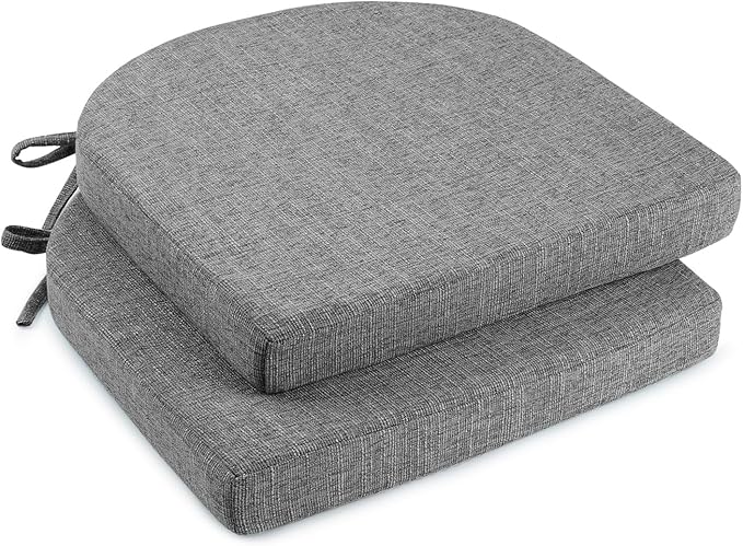 downluxe Indoor Chair Cushions for Dining Chairs, Soft and Comfortable Textured Foam Kitchen Chair Pads with Ties and Non-Slip Backing, 16" x 16" x 2", Dark Grey, 2 Pack-Ruum Studio Home