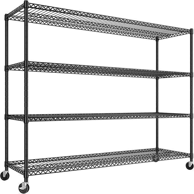 REIBII 60''W Storage Shelves 2399LBS Garage Shelving Heavy Duty with Wheels & Feet, 4 Tier Wire Shelving Adjustable Metal Shelving for Pantry Garage Kitchen Commercial Industrail, 60"W x 18"D x 65.5"H-Ruum Studio Home