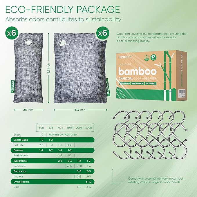 Activated Charcoal Odor Absorber, Odor Eliminator for Strong Odor,Bamboo Charcoal Air Purifying Bags for Home Car Closet Pet, Smoke Room Deodorizer (12 Packs, Unscented)-Ruum Studio Home