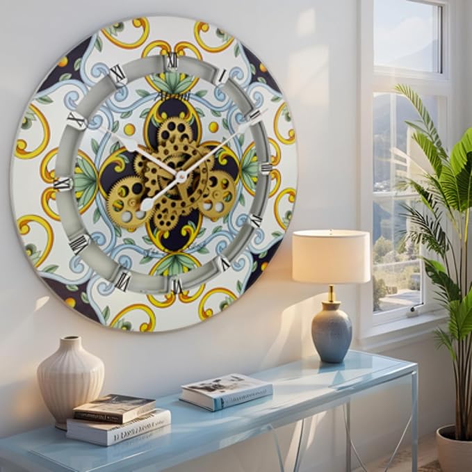 The Gears Clock Wall Clock Italy Collection with Moving Gears (Atrani, 24 inch Round)-Ruum Studio Home