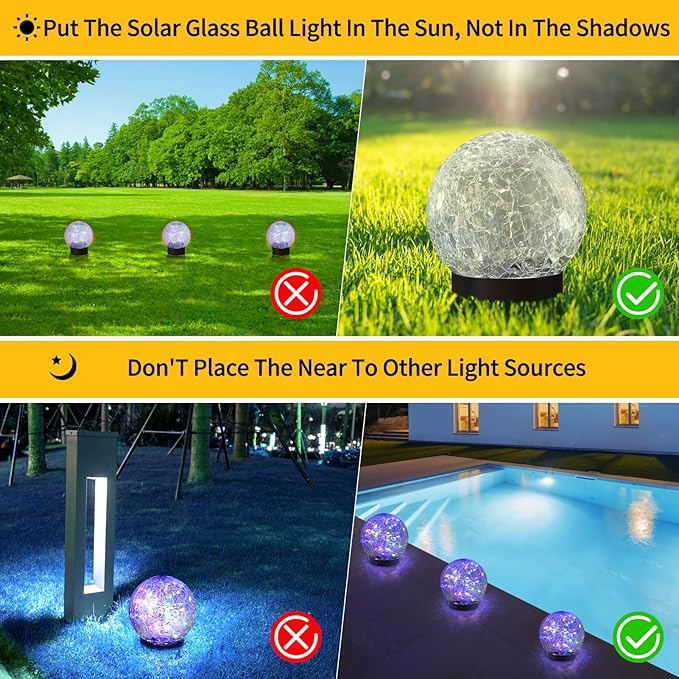 Solar Globe Lights Outdoor Waterproof-Solar Balls for Garden-Cracked Glass Ball Solar Lights Outdoor-Solar Orbs for Outside-Outdoor Decorations for Patio and Yard Lawn Backyard Decor-Ruum Studio Home