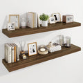 Marsmiles 48" Floating Shelves for Wall, Wooden Shelves with Invisible Brackets Set of 2, Rustic Farmhouse Wall Mounted Shelf for Kitchen Bathroom Living Room Study, Walnut-Ruum Studio Home