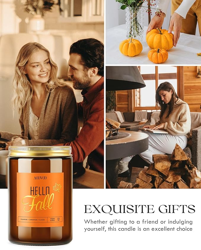 AOOVOO Hello Fall Candles - 22 oz Scented Candles, Aromatherapy Candle, Soy Candle for Home Scented-Ruum Studio Home