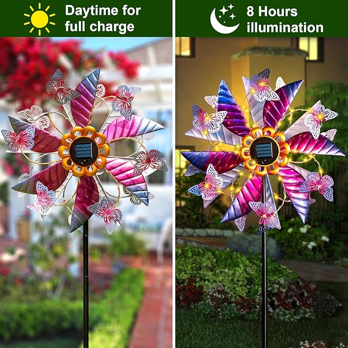 Solar Wind Spinners for Yard and Garden - 61.5 Inch 360° Metal Large Wind Sculptures Outdoor Clearance Kinetic Windmills with Vine String Shining LED Lights for Patio, Lawn Garden Decoration-Ruum Studio Home