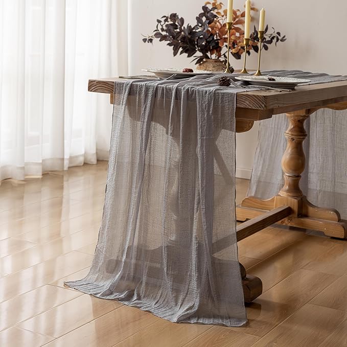 Grey Gauze Rustic Cheesecloth Table Runner 120 Inch 10 FT for Wedding Baby Shower Bridal Shower Birthday Engagement Garden Outdoor Party Long Sheer Boho Decorations-Ruum Studio Home