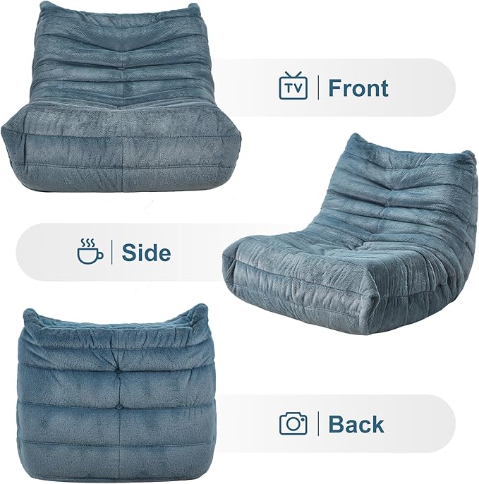 Bean Bag Chairs for Adults Giant Bean Bag Chair Memory Foam BeanBag Chair Big Bean Bag Sofa with Filler Faux Fur Fireside Beanbags Lazy Sofa for Living Room Bedroom Dorm Office (Bluegrey Plush)-Ruum Studio Home