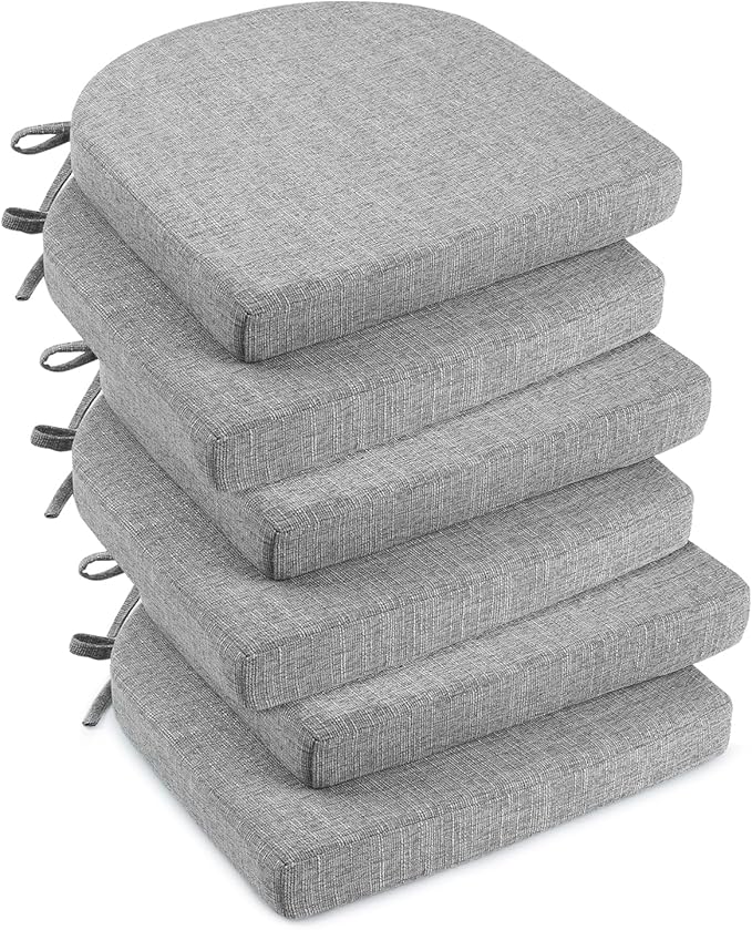downluxe Indoor Chair Cushions for Dining Chairs, Soft and Comfortable Textured Foam Kitchen Chair Pads with Ties and Non-Slip Backing, 16" x 16" x 2", Light Grey, 6 Pack-Ruum Studio Home