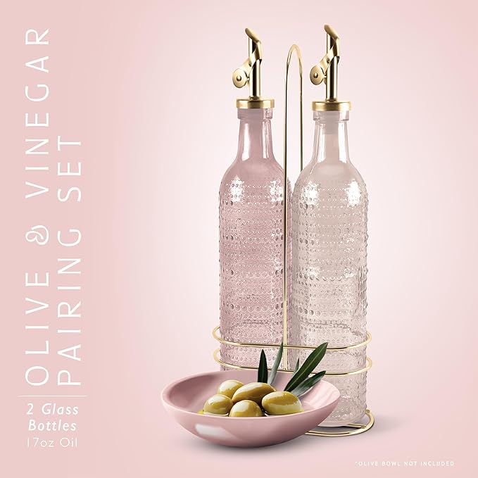 COOK WITH COLOR Glass Olive Oil Bottle Dispenser - 2 Pack- 17oz Oil and Vinegar Cruet - Olive Oil Carafe Decanter for Kitchen-Ruum Studio Home