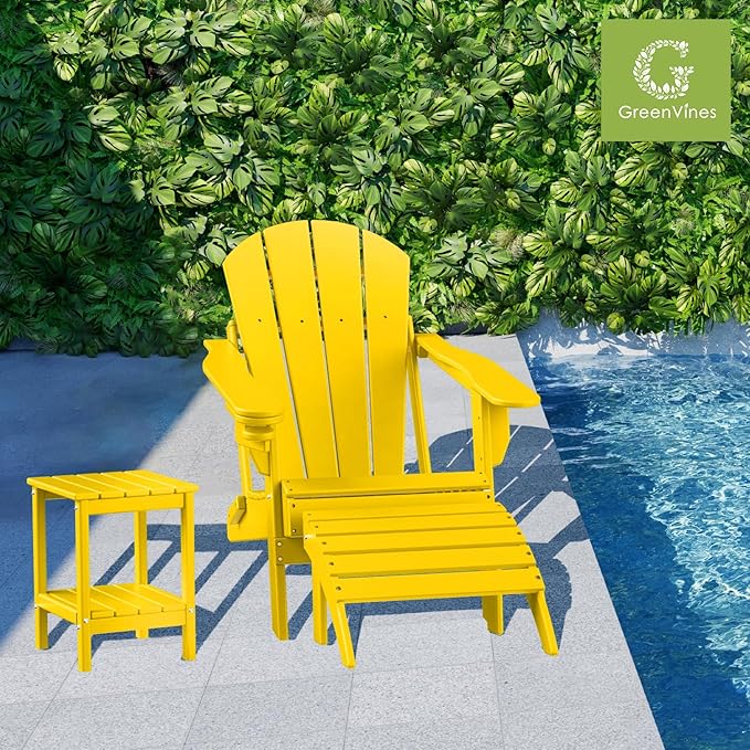 GREENVINES Adirondack-Ottoman | Set of 4 | HDPE Plastic | Outdoor Footrest | All Weather | Foot Rest | Foot Stool | Yellow | for Adirondack Chair | for Patio Backyard Pool-Ruum Studio Home