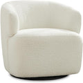 Swivel Accent Chair, Sherpa Teddy Barrel Chair for Living Room, Cozy Round Boucle Arm Chair, Metal Base for Club Nursery Bedroom, White-Ruum Studio Home