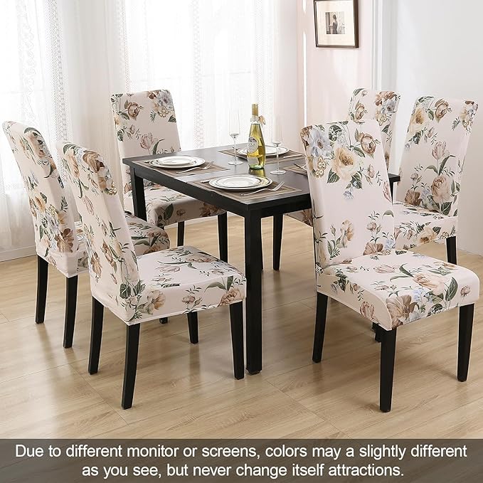 JQinHome Pattern Chair Covers for Dining Room Set of 6, High Stretch Removable Washable Parsons Chair Slipcover for Home Party Hotel Wedding Ceremony (Peony Flower,6PCS)-Ruum Studio Home