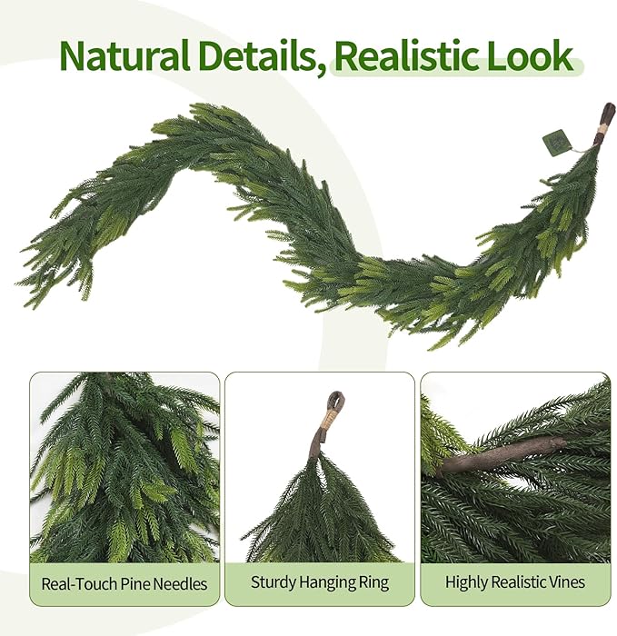 6FT Artificial Norfolk Pine Garland – Real Touch Greenery Garland, Dense Green Plants for Indoor Outdoor Christmas, Holiday, and Home Decoration (2, 6FT-)-Ruum Studio Home
