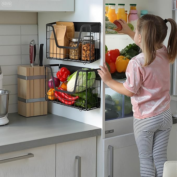 2 Pack Magnetic Shelf for Fridge Fruit Storage Container Fridge Magnetic Baskets Fruit Potato Onion Storage Bins, Pantry Organizer Refrigerator, Kitchen Counter, Cabinet, 12.4 x 7.9 x 5 Inch-Ruum Studio Home