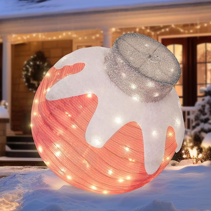 BRIGHTDECK Outdoor Christmas Ornaments, Lighted Pop-Up Outdoor Holiday Ball Decoration with 80 LED Lights, 8 Light Modes, Lighted Collapsible Holiday Decorations for Yard, Home (Pink)-Ruum Studio Home