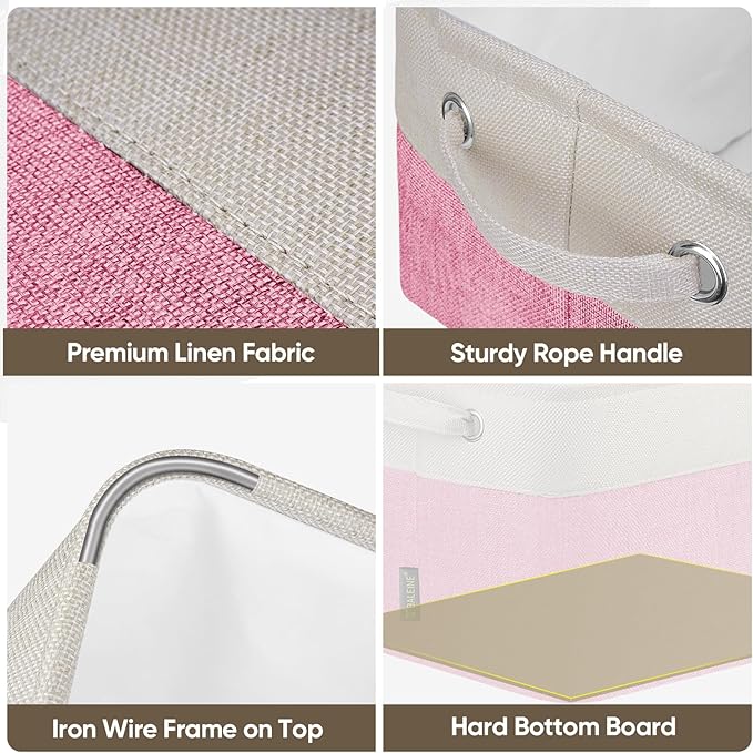 BALEINE 1 Pack Fabric Storage Bins for Shelves, Linen Storage Baskets for Organizing, Decorative Closet Bins for Clothes, Home (Pink, 12"x8"x8")-Ruum Studio Home