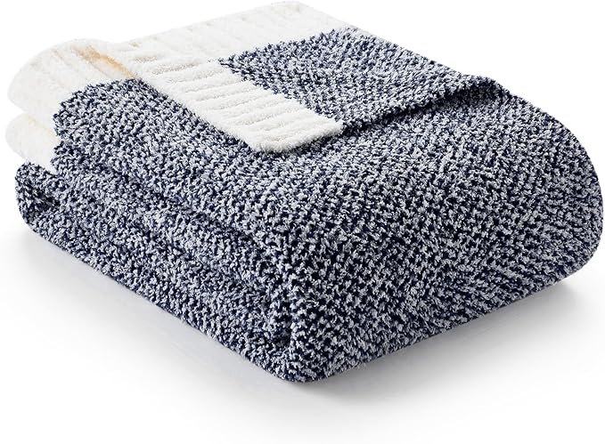 Snuggle Sac Heather Navy Throw Blanket for Couch, Super Soft Warm Microfiber Blankets Navy Blue, Cozy Knit Fuzzy Plush Lightweight Throws for Sofa, Bed, Heather Navy,50x60 inches-Ruum Studio Home