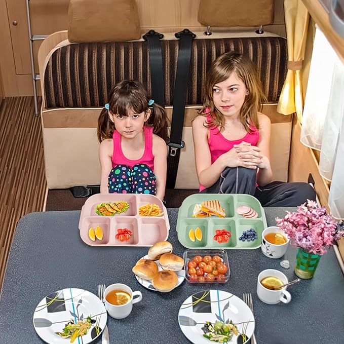 greenandlife 10.8 Inch 4PCS Divided Plates for Kids Adults, Portion Control Plates, Dishwasher & Microwave Safe Compartment Plate, Unbreakable Lightweight Reusable Wheat Straw Plates, INS-Ruum Studio Home
