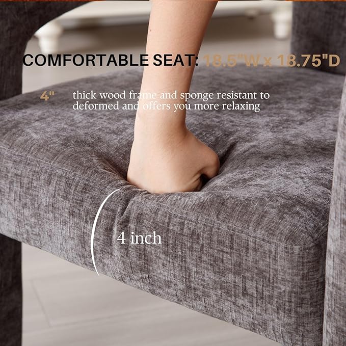 Charcoal Grey Chenille Dining Chairs Set of 2, Modern Barrel Dining Room Chairs Upholstered Accent Chair with Arms and Round Back for Living Room Kitchen Armchair No Assembly Needed-Ruum Studio Home