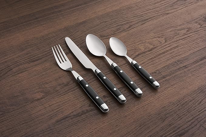 Cambridge Silversmiths 16 Piece Jubilee Flatware Set, Black-Ruum Studio Home