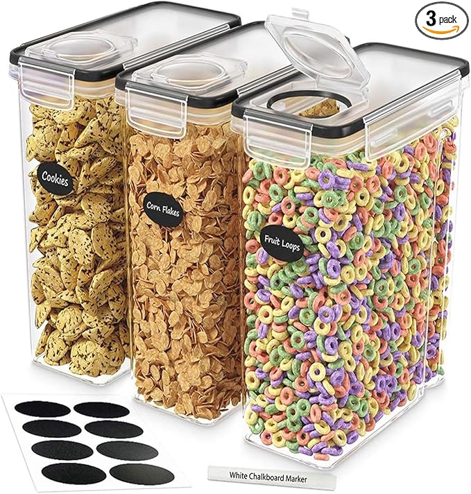 Cereal Containers Storage 3 Pack 135 fl. oz Cereal Dispenser Countertop, Airtight Food Storage Containers for Pantry Organization and Storage, Bpa-free Cereal Storage Container with Marker & Labels-Ruum Studio Home
