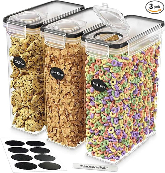 Cereal Containers Storage 3 Pack 135 fl. oz Cereal Dispenser Countertop, Airtight Food Storage Containers for Pantry Organization and Storage, Bpa-free Cereal Storage Container with Marker & Labels-Ruum Studio Home