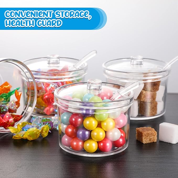 Patelai 4 Pieces Sugar Bowl Acrylic Clear Sugar Bowl with Lid and Salt Spoon Storage Jar with Airtight Lid for Salt, Tea, Spices, Herbs, Condiments(7.1 oz)-Ruum Studio Home