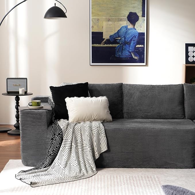 ovios 104" Cloud Sectional Couch with L-Shape Chaise,Modern Modular Sofa with Deep Seat, Upholstered Couches for Living Room Bedroom,No Assembly Required, Grey (Corduroy Fabric)-Ruum Studio Home
