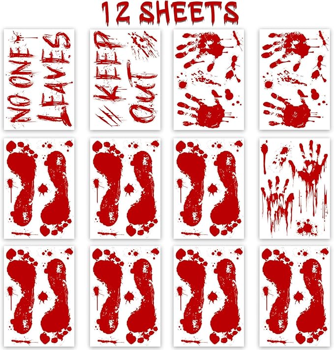 Halloween Bloody-Handprint-Footprints Floor Stickers, Scary Halloween Party Indoor/Outdoor Decoration, for Windows Clings, Car - 12 Sheets-Ruum Studio Home