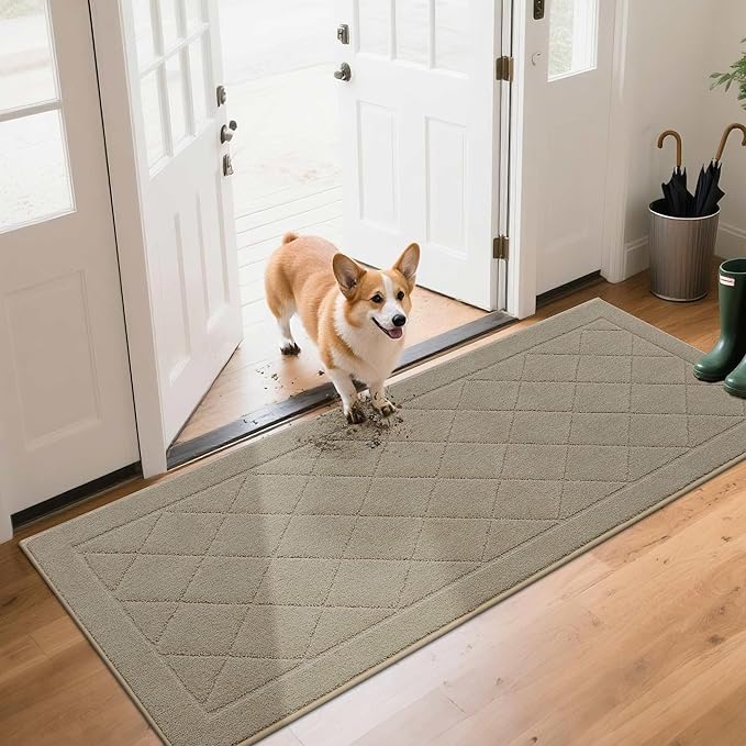 BEQHAUSE Dirt Trapper Door Mat 24" x 60", Doormat Non-Slip Entryway Rugs Washable, Dog Door Mat Stain Resistant and Absorbent Welcome Floor Mat for Front Back Door, Muddy Wet Shoes & Paws, Beige-Ruum Studio Home
