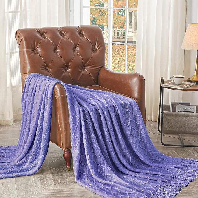 inhand Knitted Throw Blanket for Couch and Bed, Soft Living Room Home Decor Knitted Blanket with Tassel, Outdoor Lightweight Breathable Summer Blanket, Farmhouse Warm Woven Decorative, 50"x60"-Ruum Studio Home