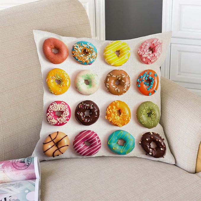 TSSOHU Outdoor Patio Throw Pillow Cover Colorful Donuts Farmhouse Décor Outside Furniture Swing Seat Bench Chair Decorative Cushion Cases 18x18 Deep Seat Bed Couch Sofa-Ruum Studio Home