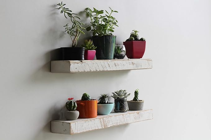 Urban Legacy Reclaimed Barnwood Planks | Floating Shelves for Wall w/Flush Mount Shelf Bracket Set Included | Set of 2 (White Wash, 18"x 4.5"x 2")-Ruum Studio Home