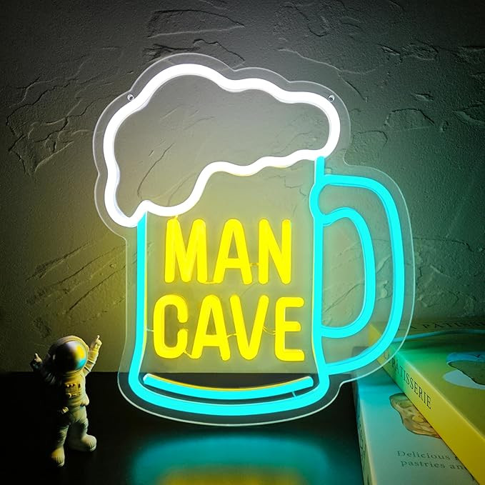 Man Cave Neon Sign, Beer Neon Signs for Wall Decor, Dimmable Acrylic Neon Lights for Man Cave Gamer Room Bedroom Bar Pub Party Decorations-Ruum Studio Home