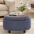 COLAMY Fabric Round Storage Ottoman with Reversible Tray Lid – Multi-Functional Footrest, Hidden Storage, Sturdy & Stylish Small Coffee Table for Living Room, Bedroom, or Entryway(Blue)-Ruum Studio Home