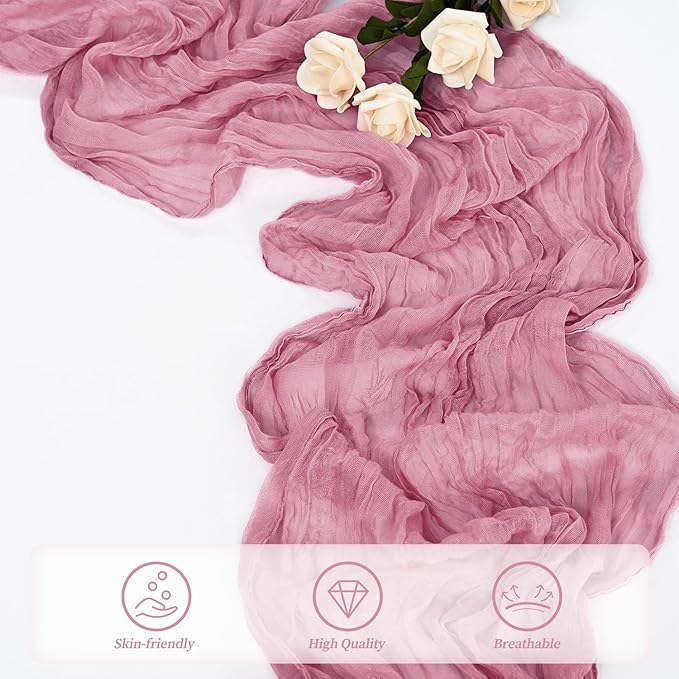 12 Pack Dusty Rose 10FT Cheesecloth Table Runner 20 x 120 Inch Long Rustic Gauze Fabric Cheese Cloth Table Runner for Wedding Bridal Baby Shower Table Decorations Boho Sheer Birthday Party Table Decor-Ruum Studio Home